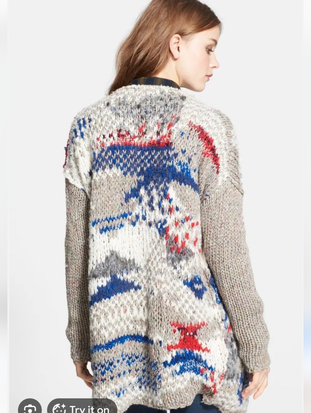 Free People "Fireworks" Chunky Wool Knit Cardigan Sweater - Picture 2 of 11